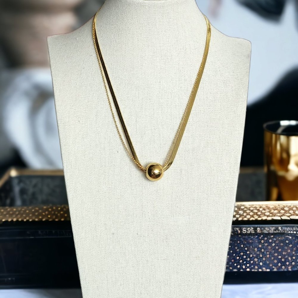 🆕️ 18K Gold Plated Stainless Steel Double-Layered Necklace With Sphere Charm - Picture 4 of 8
